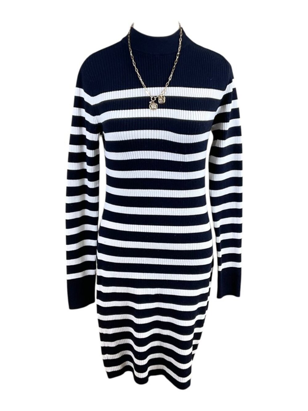 Everlane Knit Dress Navy White Stripe Cotton Coastal (M)